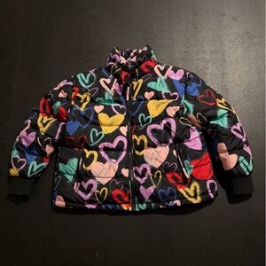 Colorful Heart Patterned Puffer Jacket